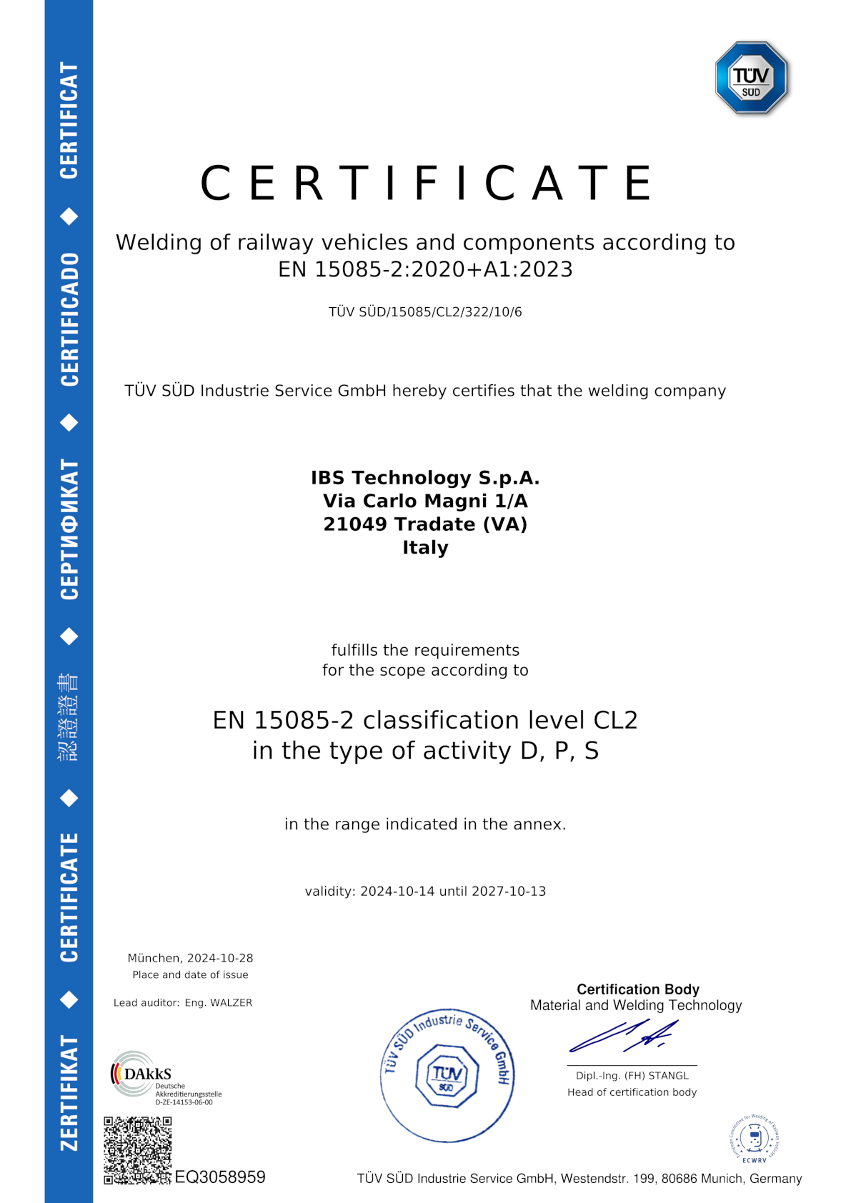 IBS Technology S.p.A. - certification - Heat Exchangers, radiators and ...